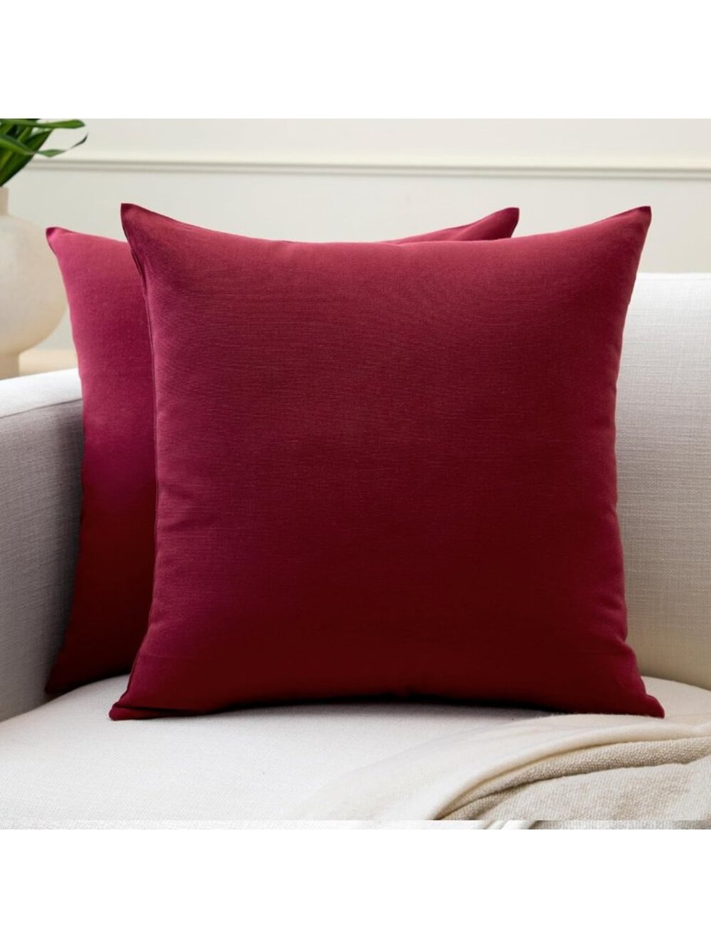 Set of 2 Rich Maroon 22x22 Cotton Throw Pillow Covers | Decorative Cushion